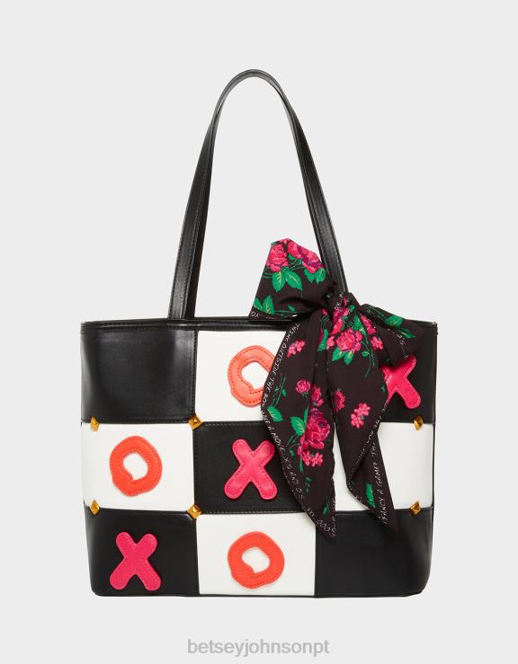 Preto branco tic tac tote (com peças do jogo) H6X06229 Betsey Johnson mulheres acessórios