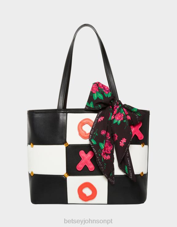 Preto branco tic tac tote (com peças do jogo) H6X06229 Betsey Johnson mulheres acessórios