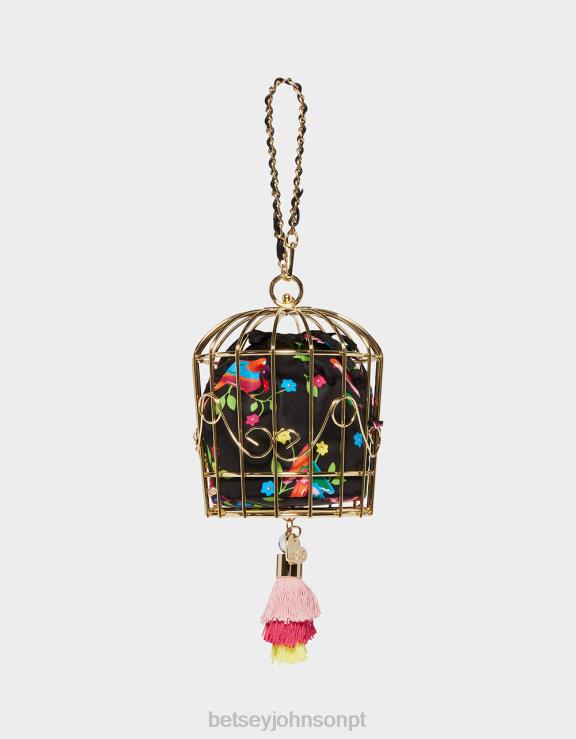 multi pássaro kitsch é a palavra gaiola dançarina pulseira preta H6X06230 Betsey Johnson mulheres acessórios