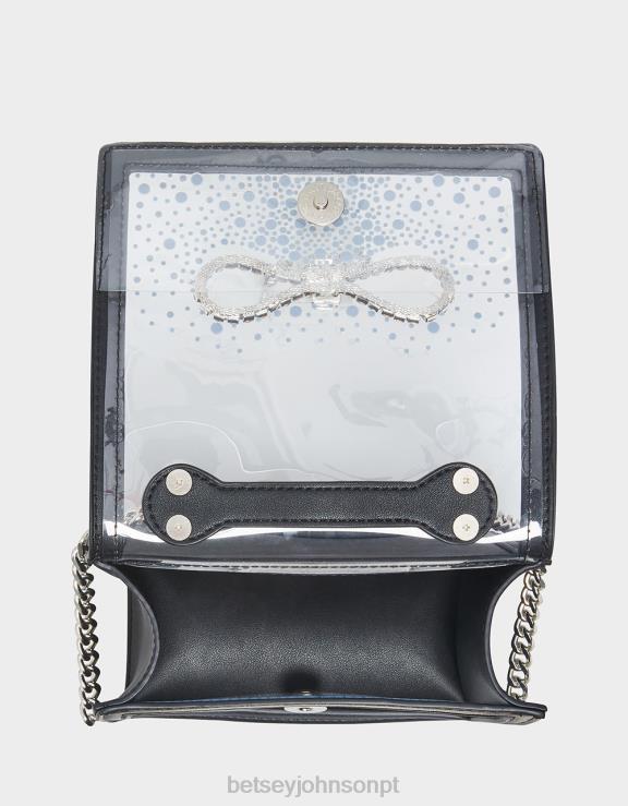 preto bolsa conversível transparente com laço de strass H6X06238 Betsey Johnson mulheres acessórios