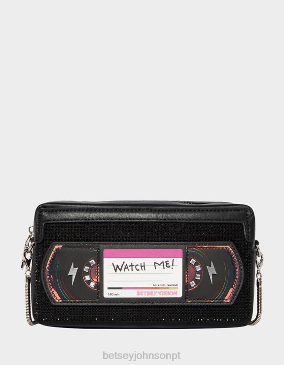 preto kitsch be kind rewind vhs tiracolo H6X06223 Betsey Johnson mulheres acessórios