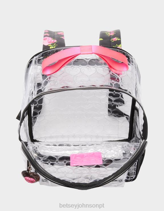 preto mochila transparente com bolso H6X06231 Betsey Johnson mulheres acessórios