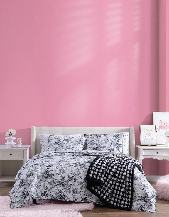 preto conjunto sham quilt queen completo vinhedo floral H6X06415 Betsey Johnson unissex acessórios