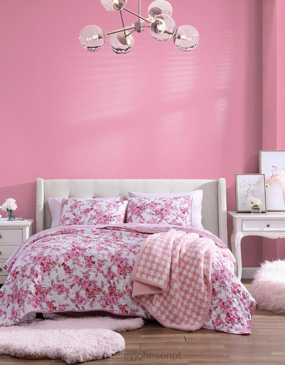 rosa conjunto sham quilt queen completo vinhedo floral H6X06417 Betsey Johnson unissex acessórios
