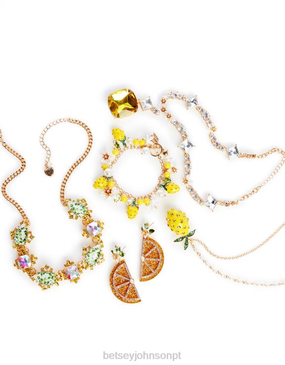 amarelo colar de pingente longo de gota de limão H6X06342 Betsey Johnson mulheres joia