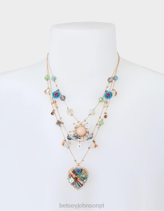 multi colar de ilusão de coração de flor mista H6X06324 Betsey Johnson mulheres joia