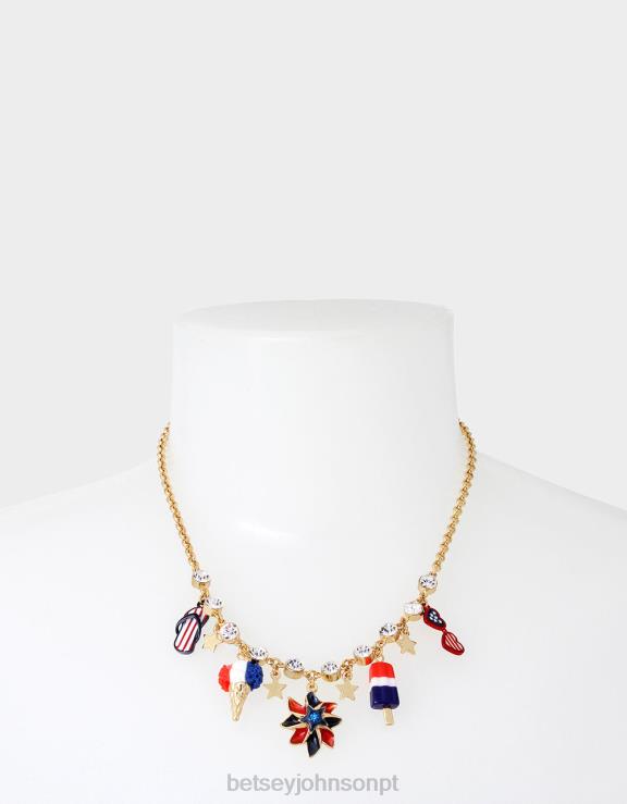 vermelho branco azul pingente curto cata-vento 4 de julho H6X06331 Betsey Johnson mulheres joia
