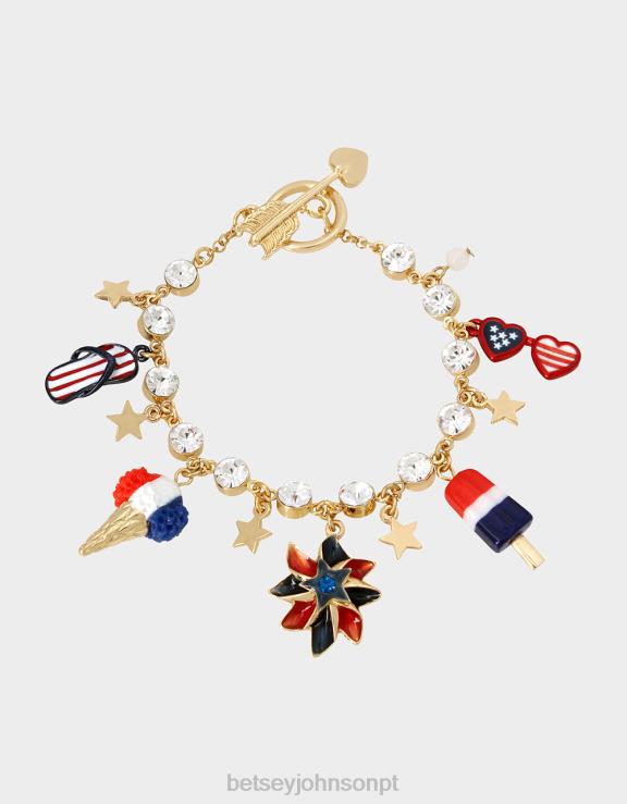 vermelho branco azul 4 de julho pulseira de charme H6X06361 Betsey Johnson mulheres joia