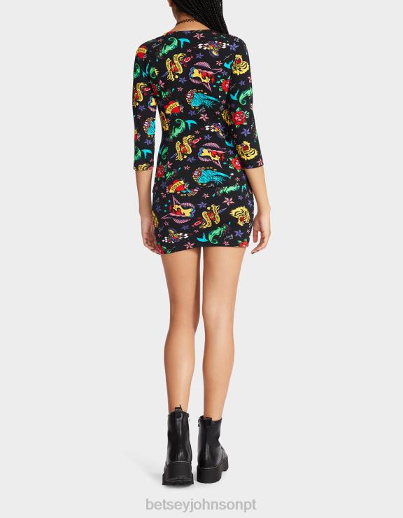 tatuagem pri 80º bash espartilho raglan top tattoo H6X06292 Betsey Johnson mulheres roupas