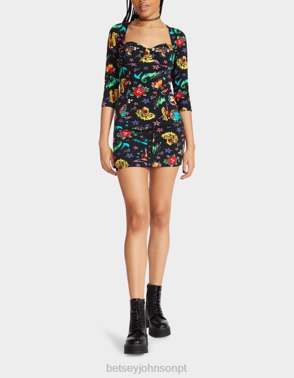 tatuagem pri 80º bash espartilho raglan top tattoo H6X06292 Betsey Johnson mulheres roupas