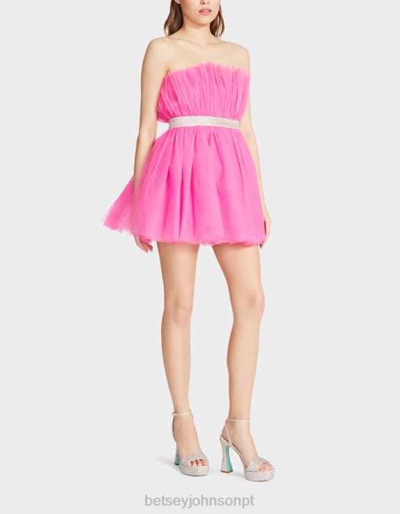 Rosa quente mini vestido de tule arrasador H6X06267 Betsey Johnson mulheres roupas