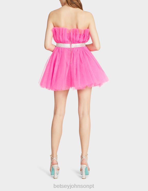 Rosa quente mini vestido de tule arrasador H6X06267 Betsey Johnson mulheres roupas