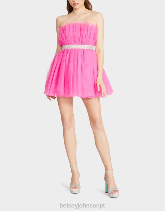 Rosa quente mini vestido de tule arrasador H6X06267 Betsey Johnson mulheres roupas