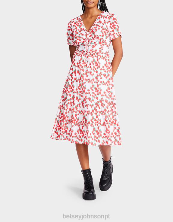 branco Strawberry Fields vestido midi voile de algodão H6X06302 Betsey Johnson mulheres roupas