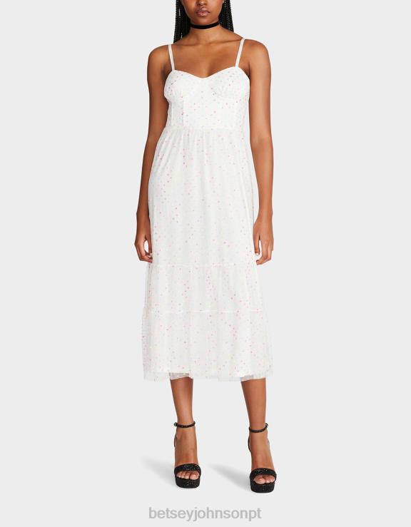 branco multi jardim vibes vestido midi espartilho H6X06281 Betsey Johnson mulheres roupas