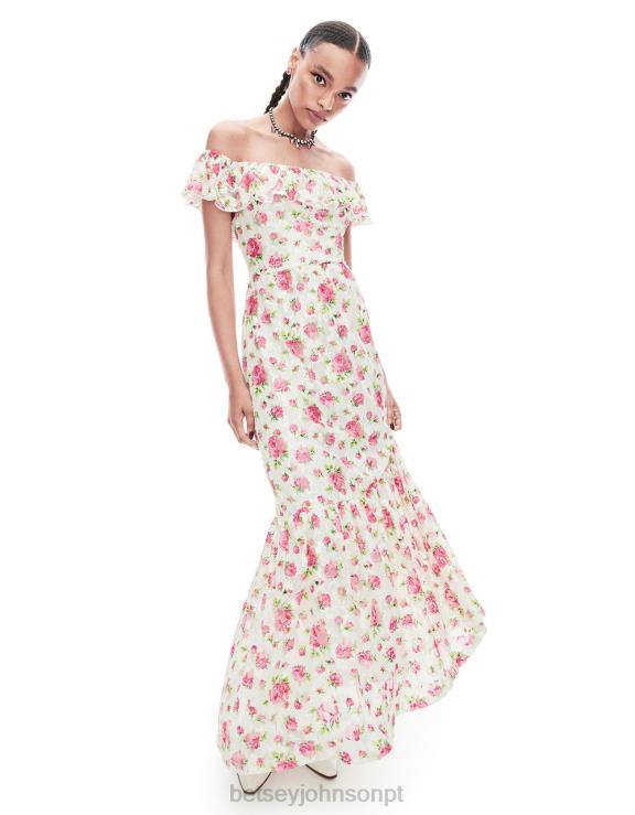 branco vestido maxi de sobrecarga floral H6X06274 Betsey Johnson mulheres roupas