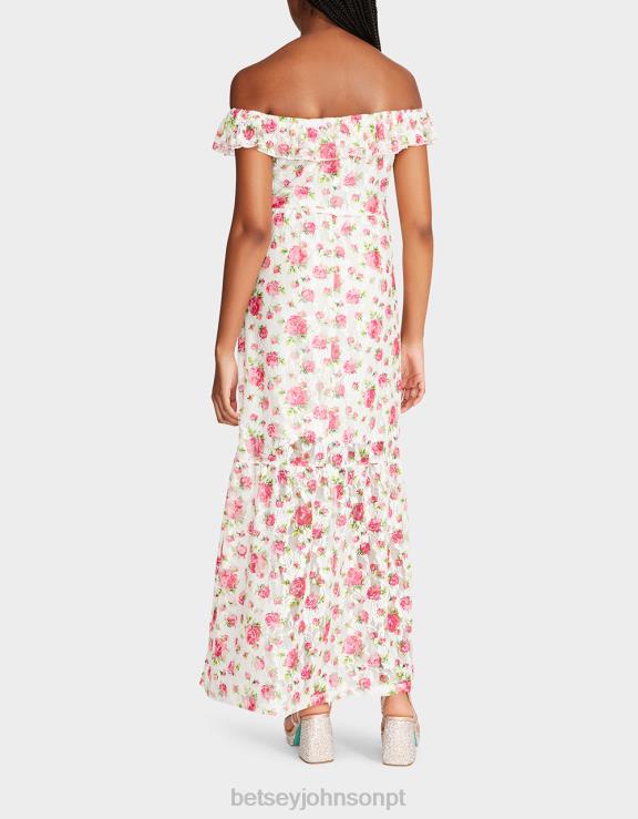 branco vestido maxi de sobrecarga floral H6X06274 Betsey Johnson mulheres roupas
