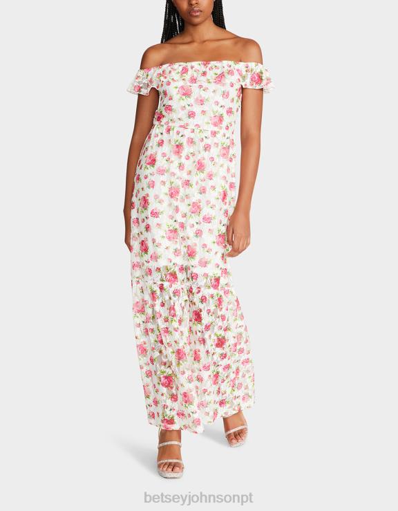branco vestido maxi de sobrecarga floral H6X06274 Betsey Johnson mulheres roupas