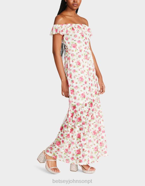branco vestido maxi de sobrecarga floral H6X06274 Betsey Johnson mulheres roupas