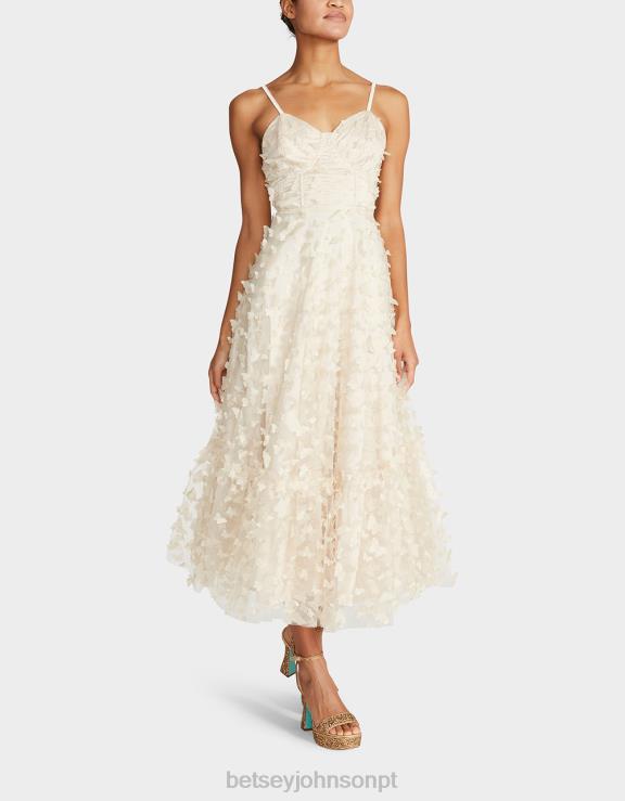 creme lindo vestido maxi borboleta H6X06273 Betsey Johnson mulheres roupas