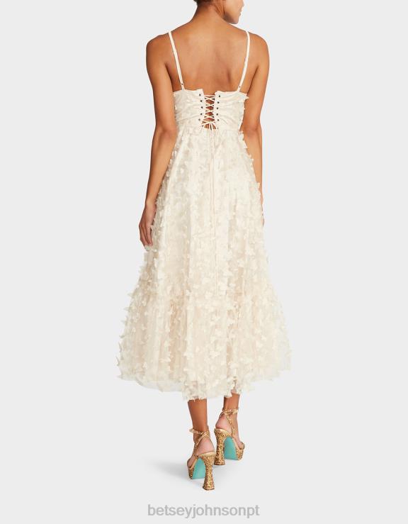 creme lindo vestido maxi borboleta H6X06273 Betsey Johnson mulheres roupas