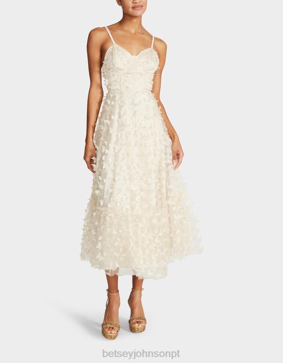 creme lindo vestido maxi borboleta H6X06273 Betsey Johnson mulheres roupas