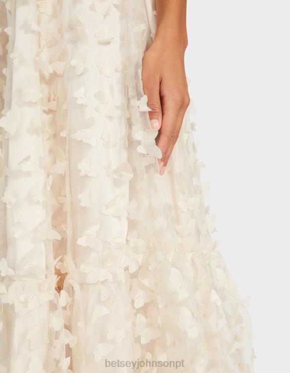 creme lindo vestido maxi borboleta H6X06273 Betsey Johnson mulheres roupas