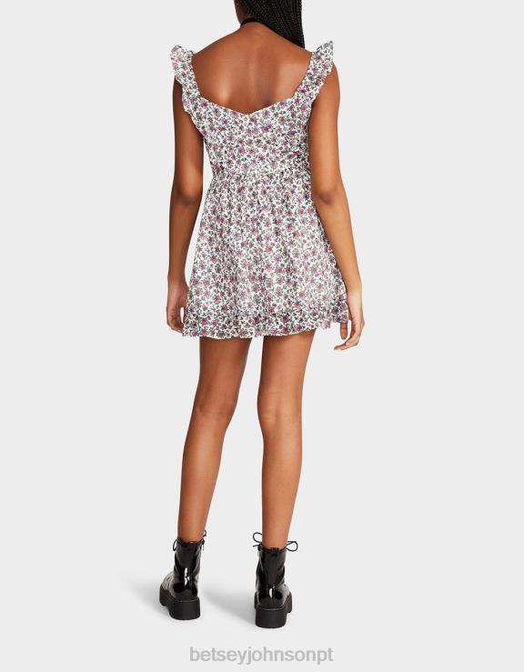 multi mini vestido floral vintage ditsy branco H6X06300 Betsey Johnson mulheres roupas