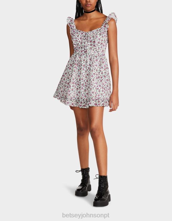 multi mini vestido floral vintage ditsy branco H6X06300 Betsey Johnson mulheres roupas