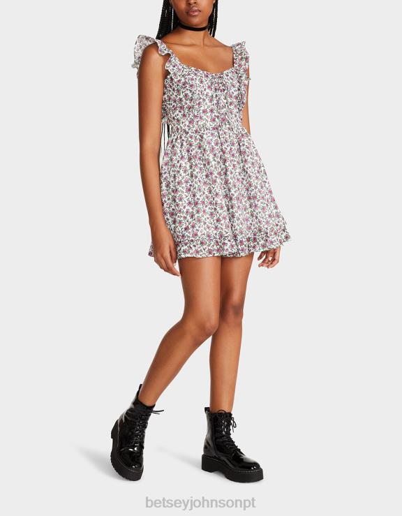 multi mini vestido floral vintage ditsy branco H6X06300 Betsey Johnson mulheres roupas