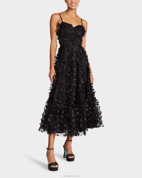 preto lindo vestido maxi borboleta H6X06275 Betsey Johnson mulheres roupas