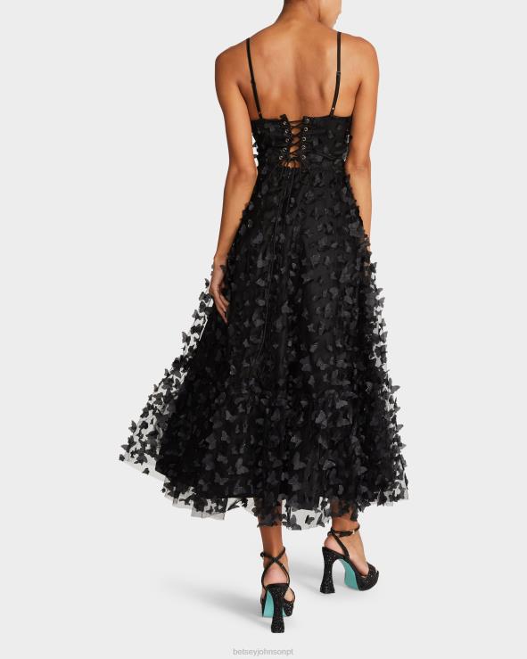 preto lindo vestido maxi borboleta H6X06275 Betsey Johnson mulheres roupas