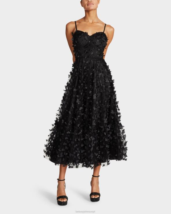 preto lindo vestido maxi borboleta H6X06275 Betsey Johnson mulheres roupas