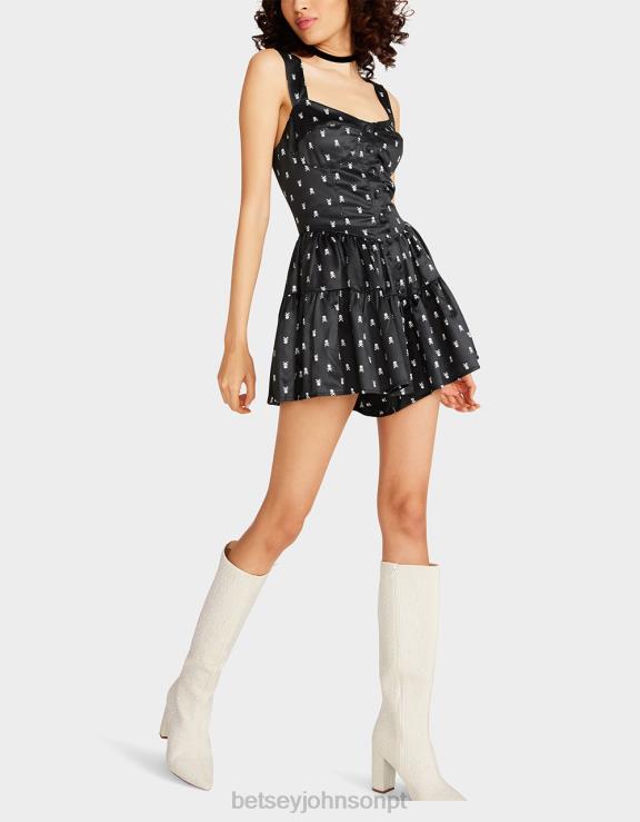 preto macacão skulltastic H6X06277 Betsey Johnson mulheres roupas