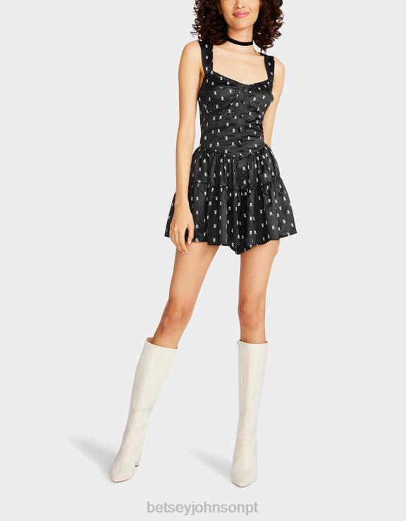 preto macacão skulltastic H6X06277 Betsey Johnson mulheres roupas