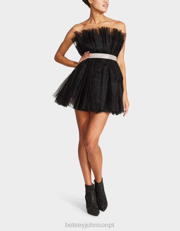 preto mini vestido de tule arrasador H6X06289 Betsey Johnson mulheres roupas