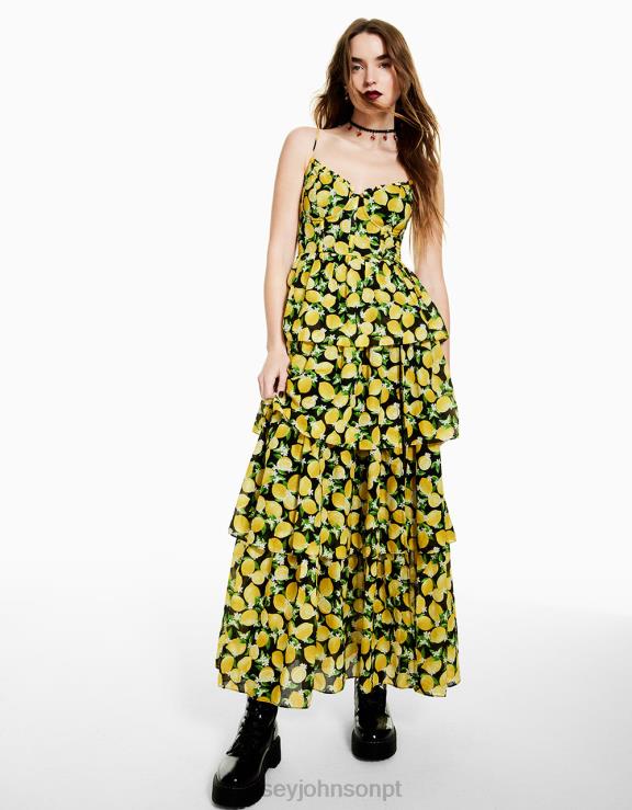 preto vestido maxi la la lemons H6X06264 Betsey Johnson mulheres roupas