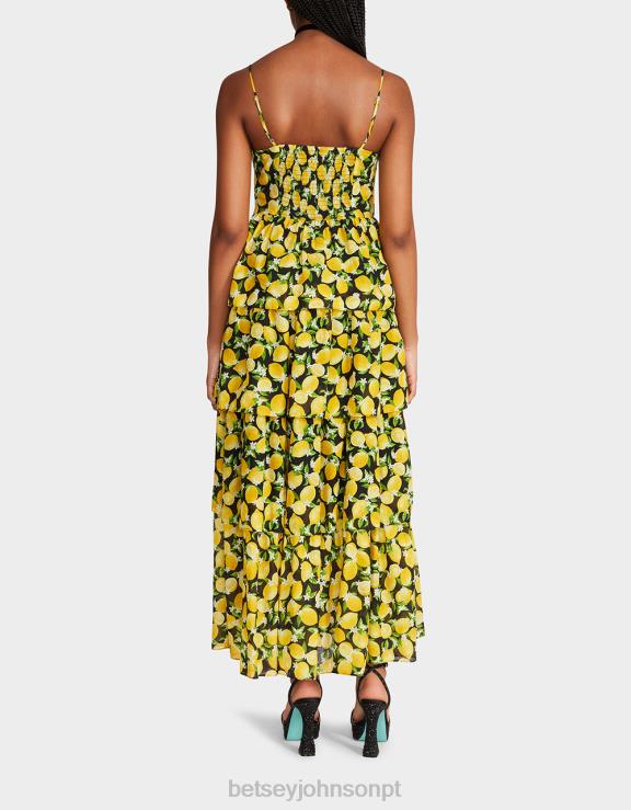 preto vestido maxi la la lemons H6X06264 Betsey Johnson mulheres roupas