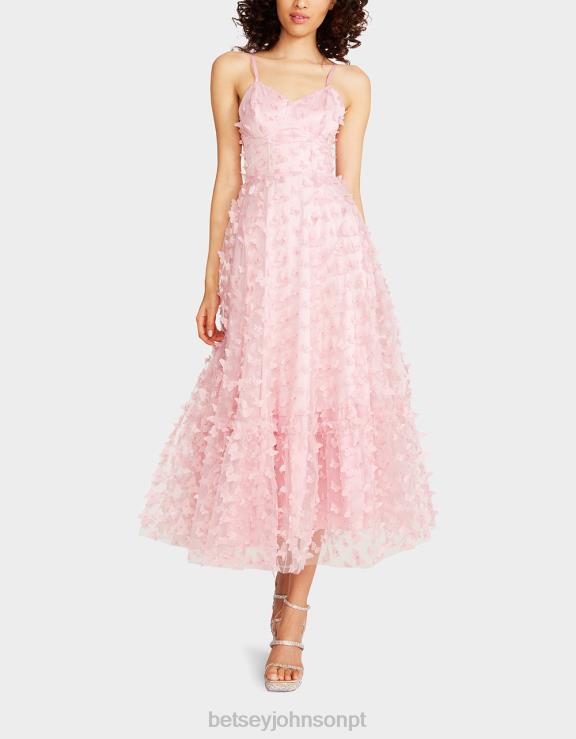 rosa lindo vestido maxi borboleta H6X06268 Betsey Johnson mulheres roupas