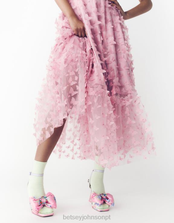 rosa lindo vestido maxi borboleta H6X06268 Betsey Johnson mulheres roupas