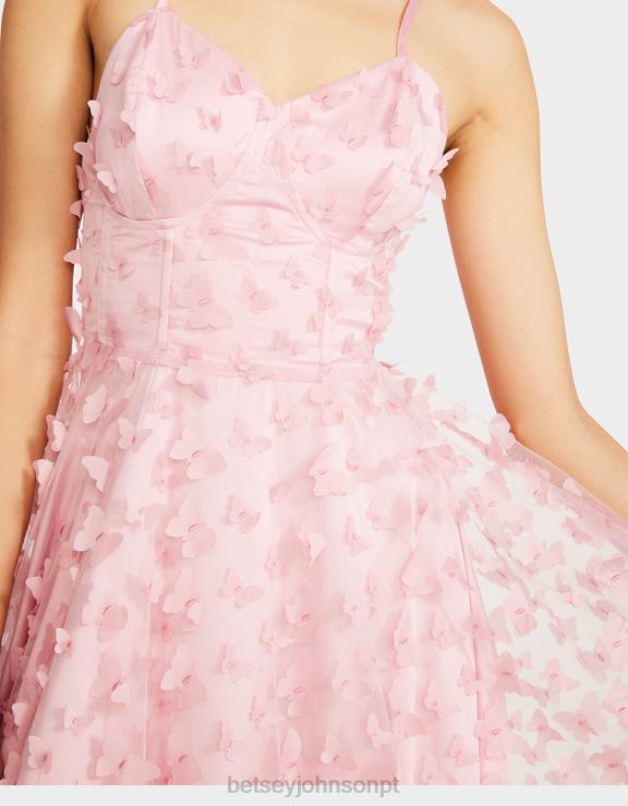 rosa lindo vestido maxi borboleta H6X06268 Betsey Johnson mulheres roupas
