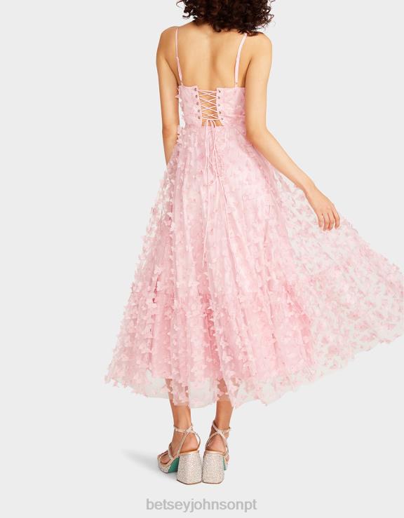 rosa lindo vestido maxi borboleta H6X06268 Betsey Johnson mulheres roupas