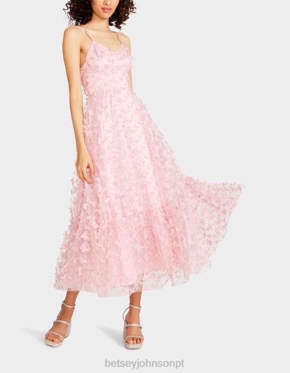 rosa lindo vestido maxi borboleta H6X06268 Betsey Johnson mulheres roupas