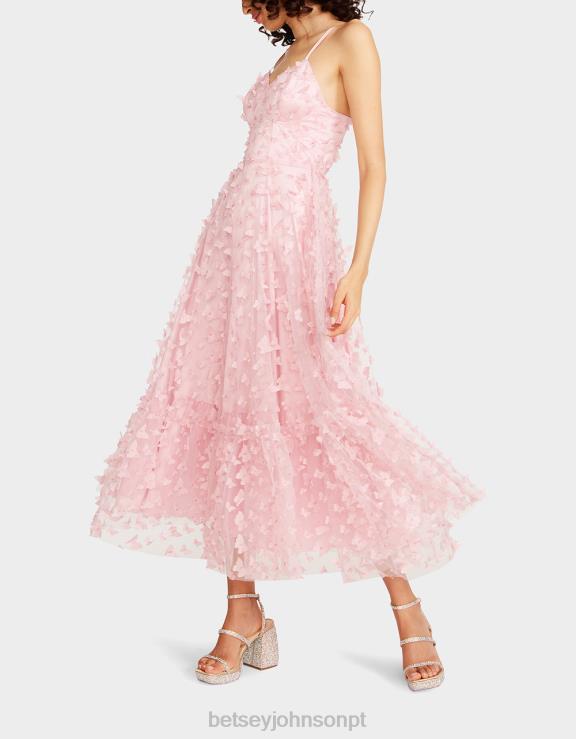 rosa lindo vestido maxi borboleta H6X06268 Betsey Johnson mulheres roupas