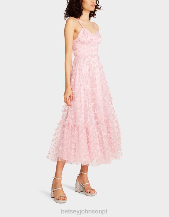 rosa lindo vestido maxi borboleta H6X06268 Betsey Johnson mulheres roupas