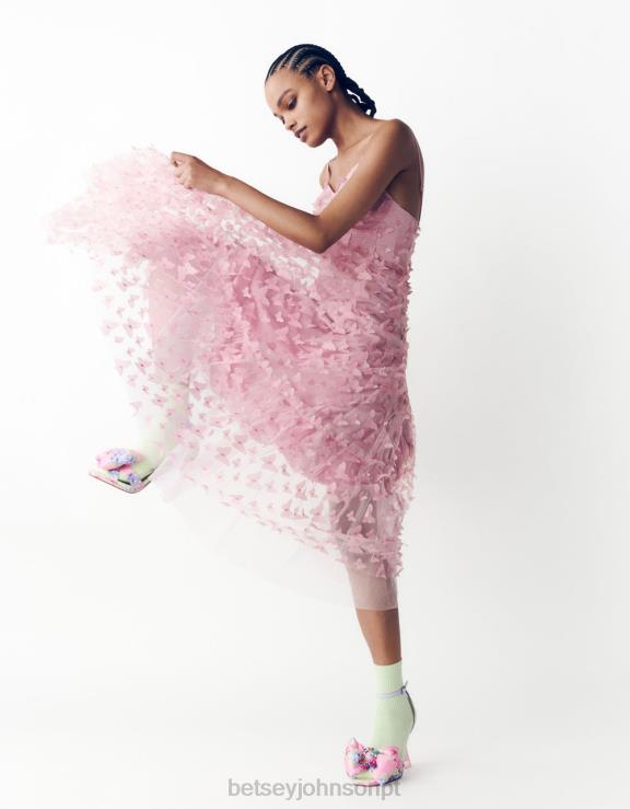 rosa lindo vestido maxi borboleta H6X06268 Betsey Johnson mulheres roupas