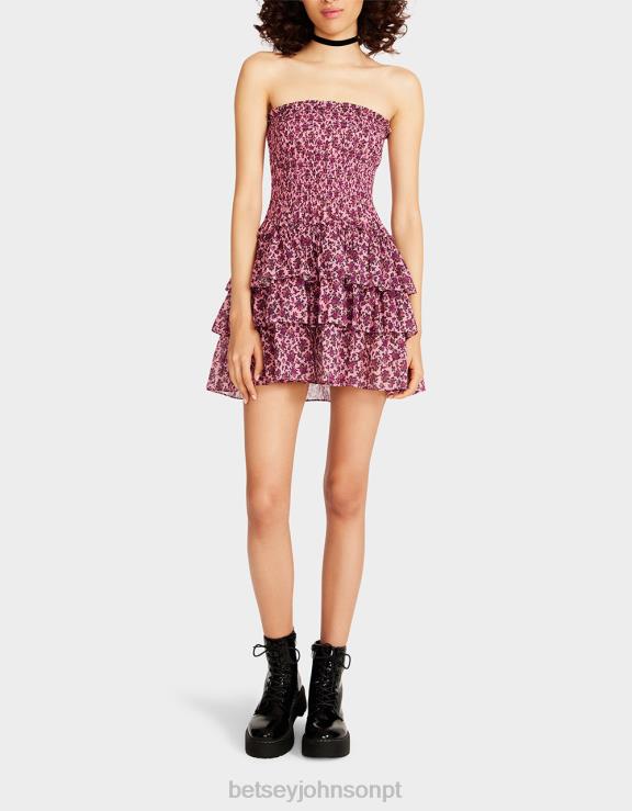 rosa mini vestido floral vintage sem alças H6X06294 Betsey Johnson mulheres roupas