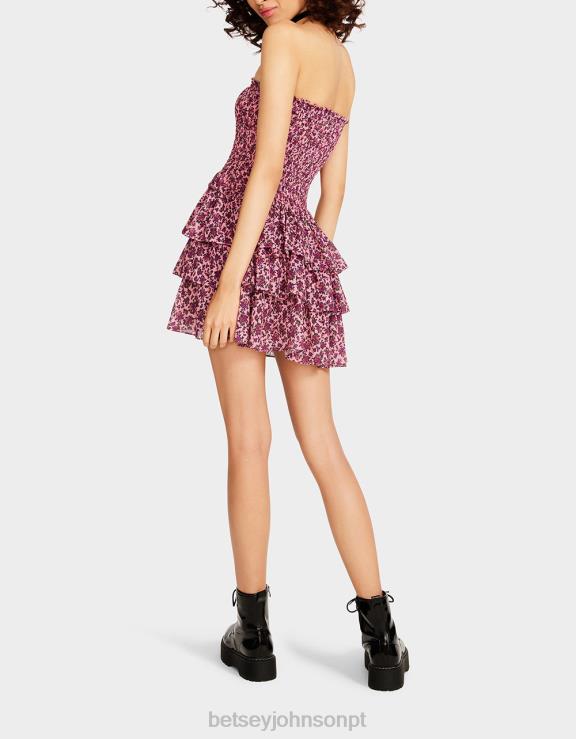 rosa mini vestido floral vintage sem alças H6X06294 Betsey Johnson mulheres roupas