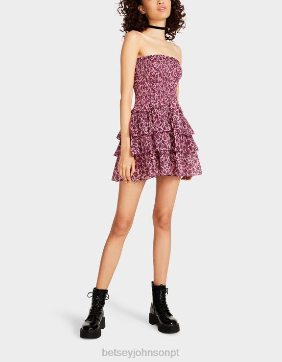 rosa mini vestido floral vintage sem alças H6X06294 Betsey Johnson mulheres roupas