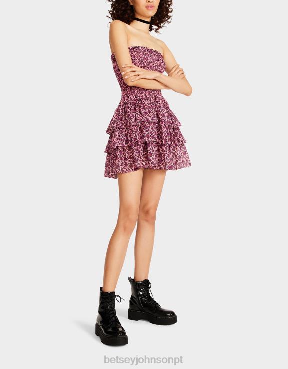 rosa mini vestido floral vintage sem alças H6X06294 Betsey Johnson mulheres roupas